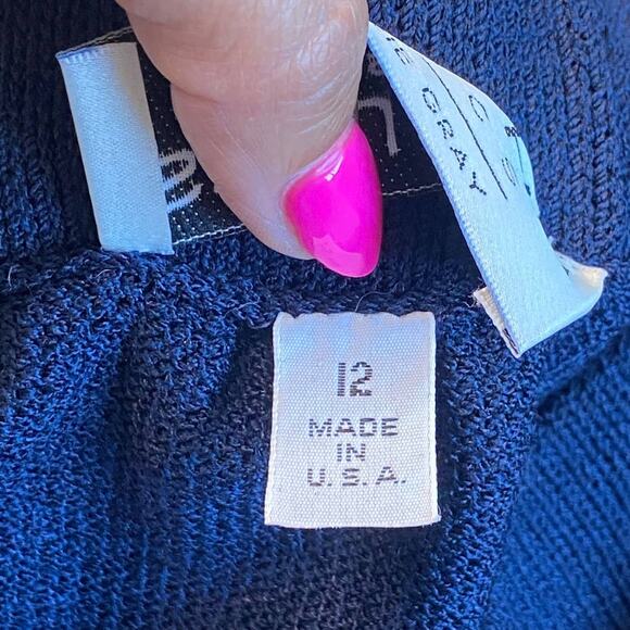 Vintage St. John Basics Marie Gray Navy Blue Wool Sweater Skirt Size 12 - Picture 4 of 4